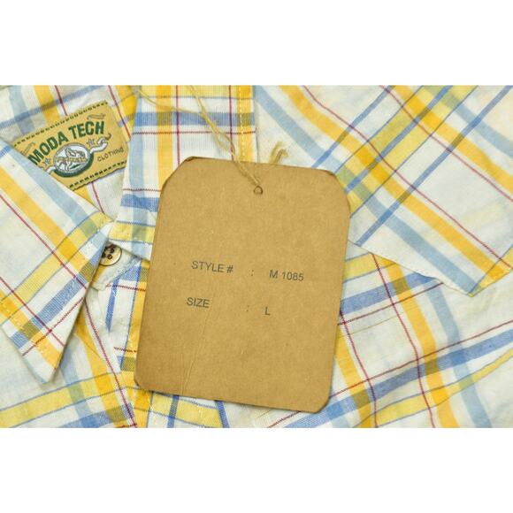 Moda Tech Men's Yellow Blue Plaid Western Snap Shirt Regular Size L NWT - Picture 2 of 8